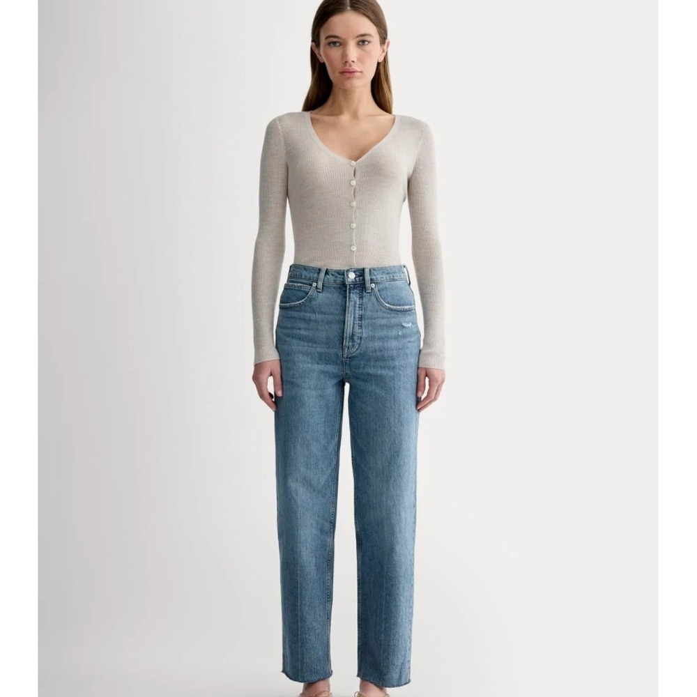 Everlane The Way-High Blue Medium Wash Straight Leg Raw Hem WMS 27R
